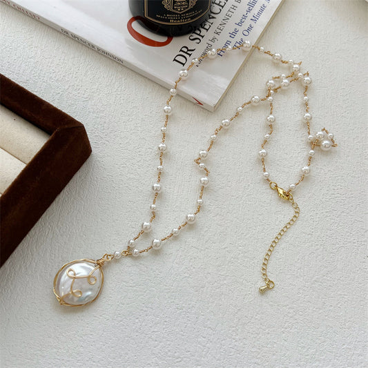 Baroque Pearl Necklace Women Hand Woven Long Chain