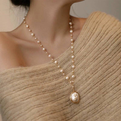 Baroque Pearl Necklace Women Hand Woven Long Chain