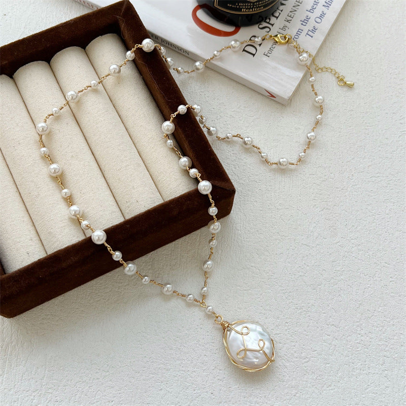 Baroque Pearl Necklace Women Hand Woven Long Chain